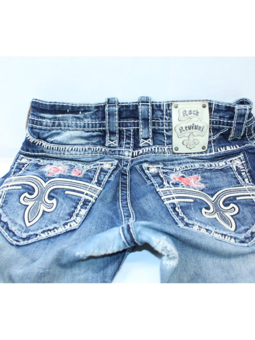 Vintage Rock Revival True Blue Jeans Distressed Flavian EJ Relaxed Straight 33